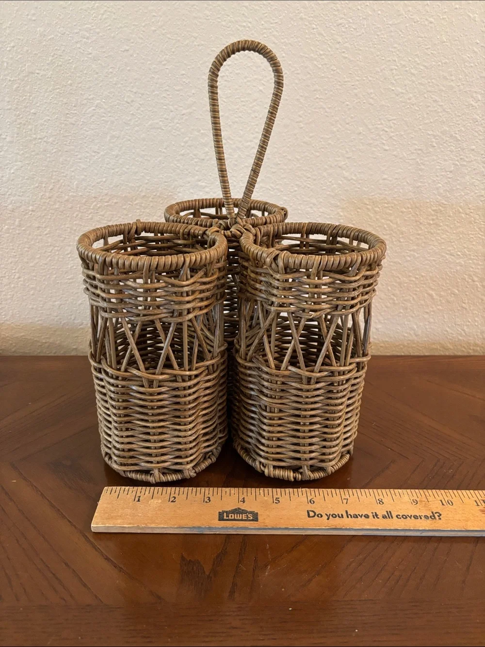 Woven Rattan 3-Compartment Caddy - Brown